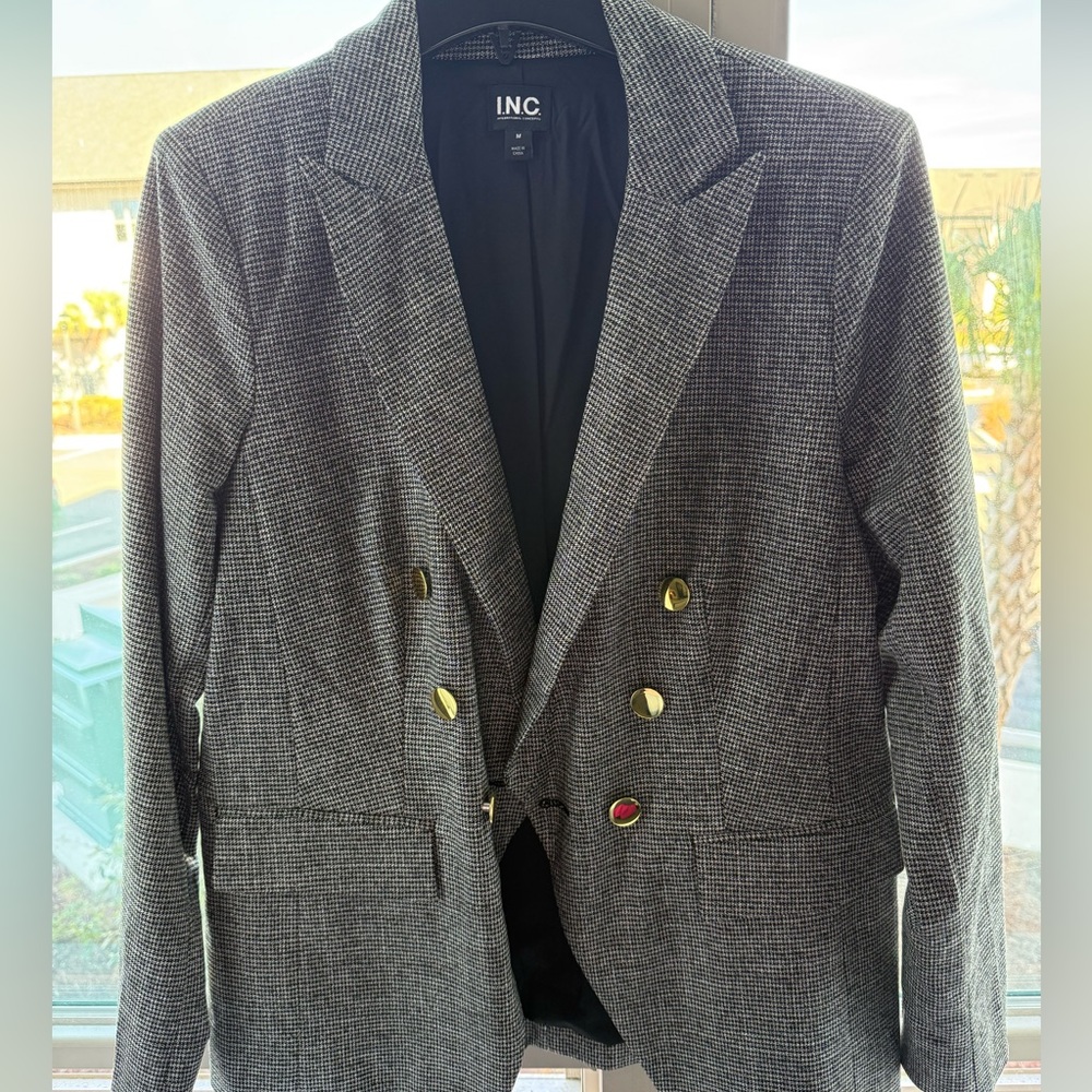 INC International Concepts Men's Black and White Checkered Blazer